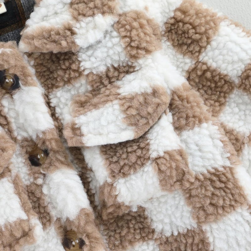 FEIBEL Store Toddler Kids Fleece Jackets Checkerboard Button Winter Warm Sherpa Coat Outwear for Boys Girls - Image 5